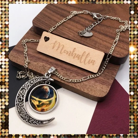 New celestial Yellow sun spark nebula milky way Moon galaxy universe necklace - Picture 3 of 5